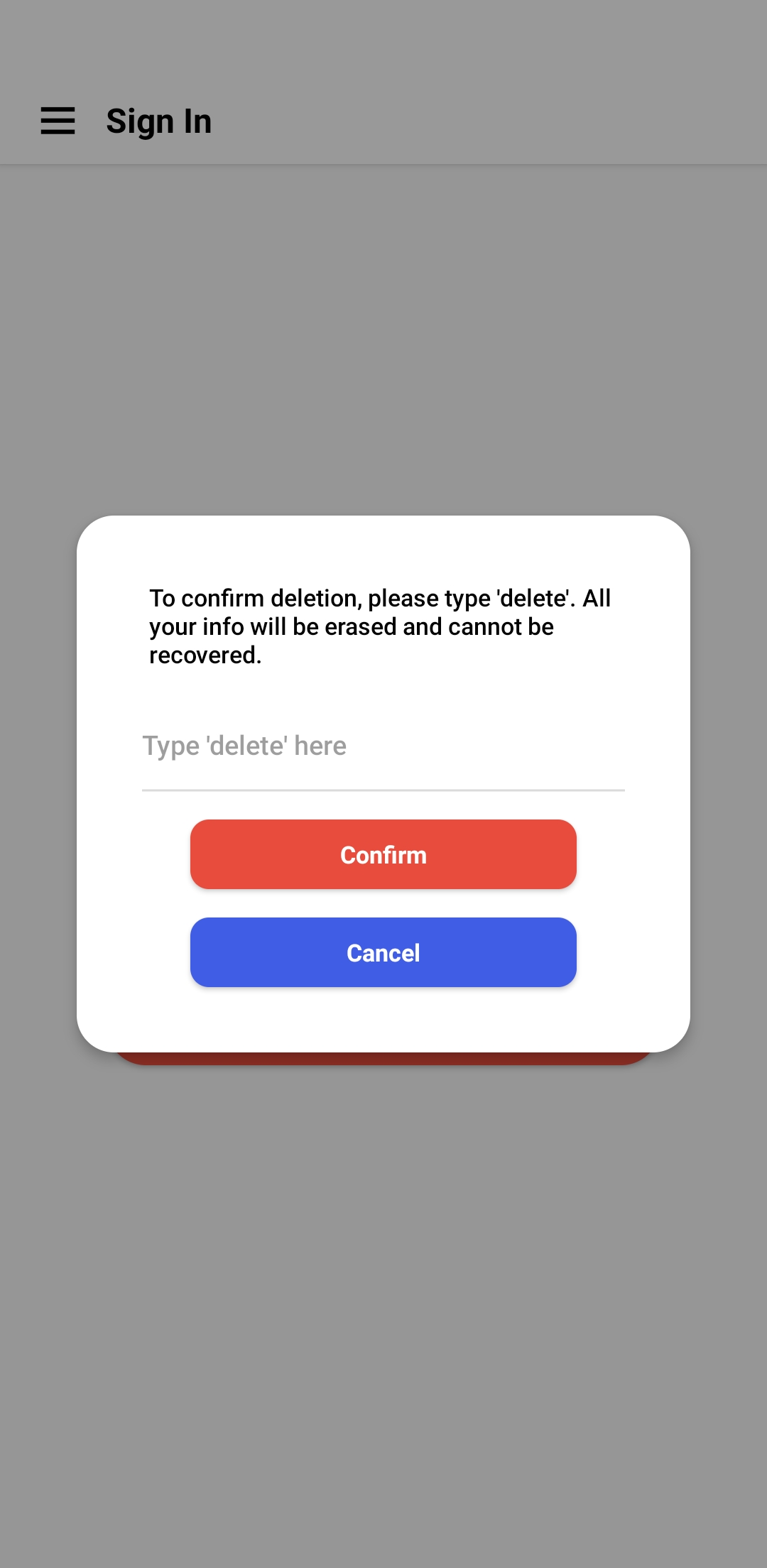 Step 2 for account deletion