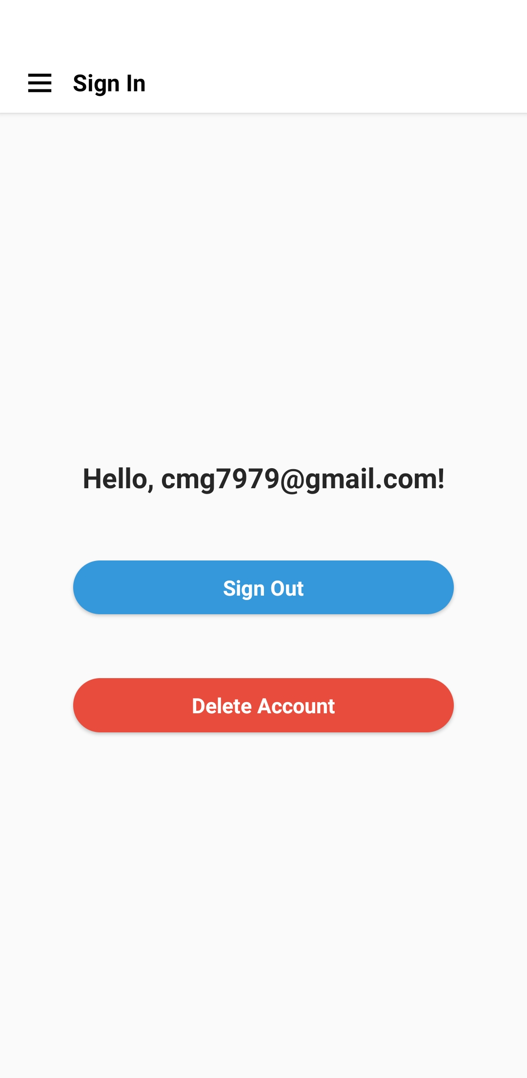 Step 1 for account deletion